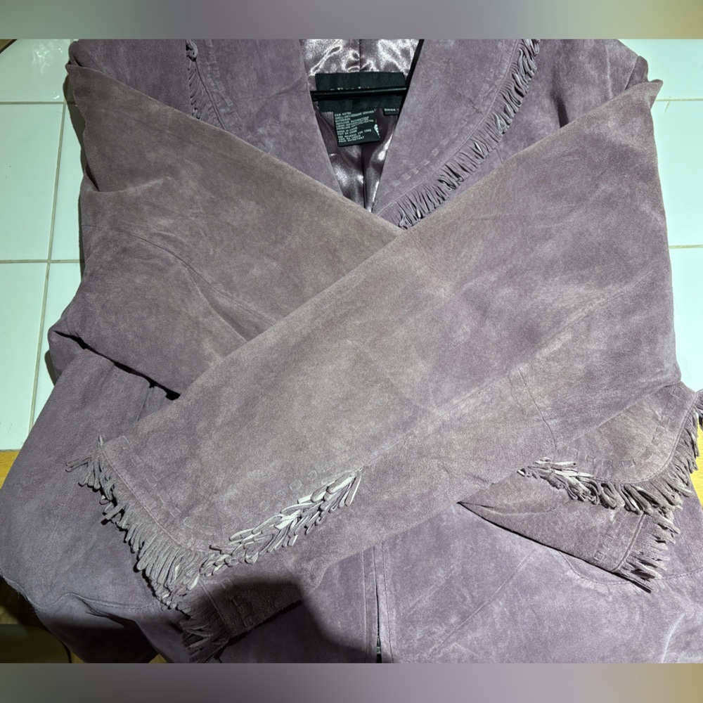 Lavender Suede Fringe Collar Jacket - Picture 11 of 13